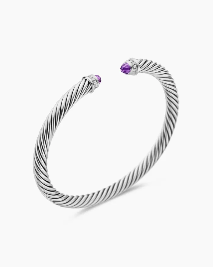 Classic Cable Bracelet In Sterling Silver With Diamonds 5mm Women David Yurman Cuff