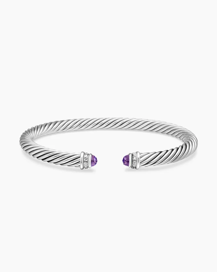 Classic Cable Bracelet In Sterling Silver With Diamonds 5mm Women David Yurman Cuff