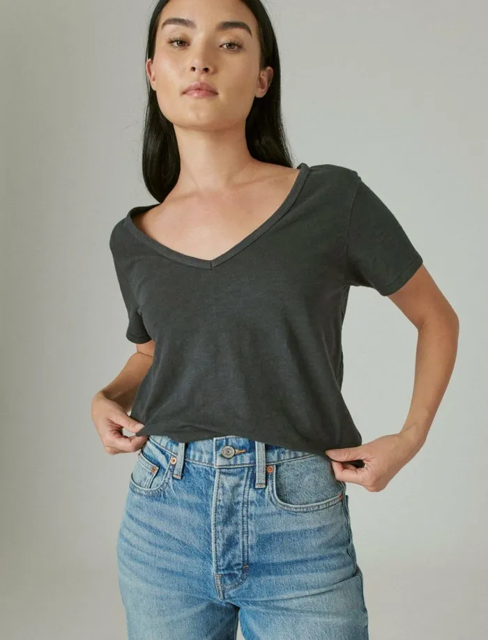 Classic VNeck Jet Black Women Lucky Brand Graphic Tees