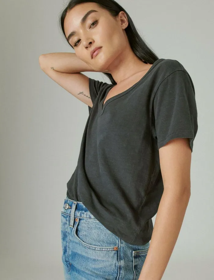 Classic VNeck Jet Black Women Lucky Brand Graphic Tees