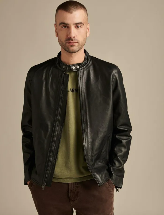 Clean Leather Bonneville Jacket 001 Black Men Lucky Brand Jackets and Outerwear