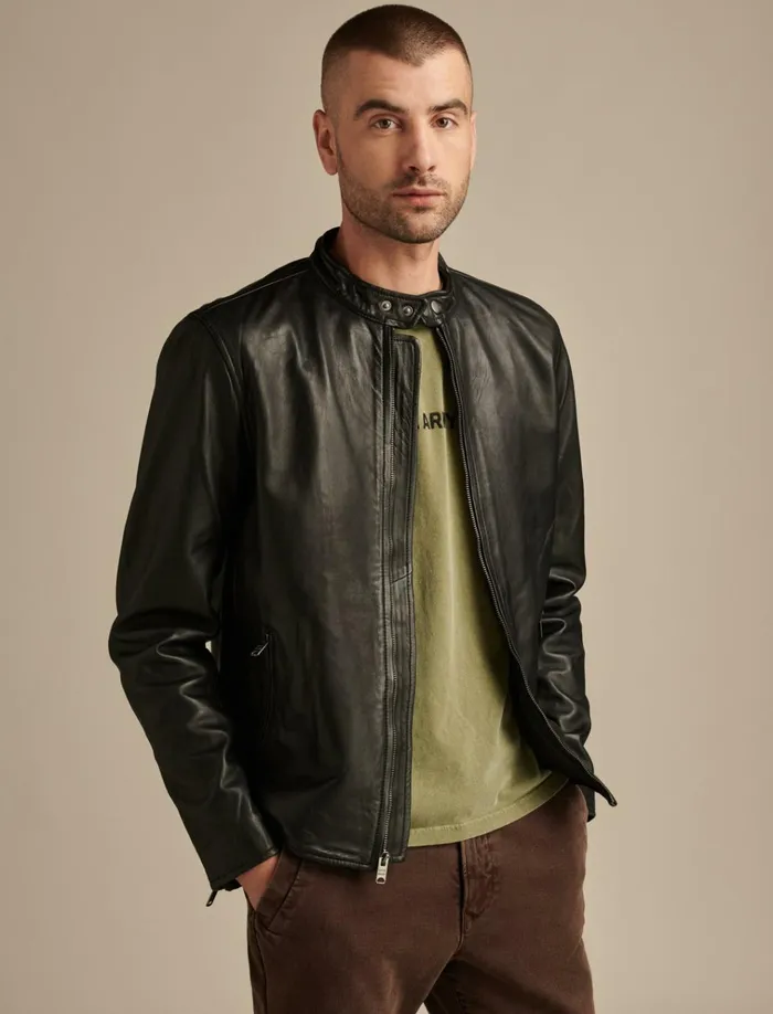 Clean Leather Bonneville Jacket 001 Black Men Lucky Brand Jackets and Outerwear