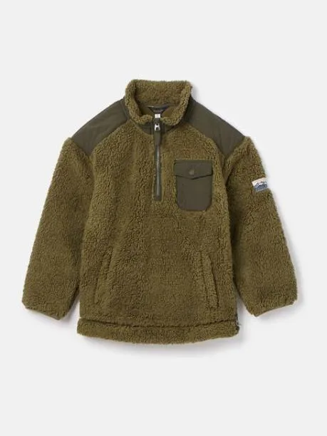 Coats and Jackets Boys Joules Khaki Green Half Zip Borg Fleece