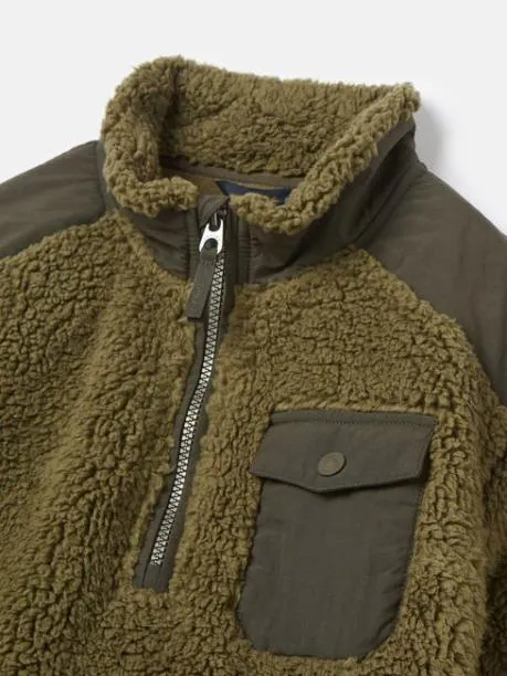 Coats and Jackets Boys Joules Khaki Green Half Zip Borg Fleece