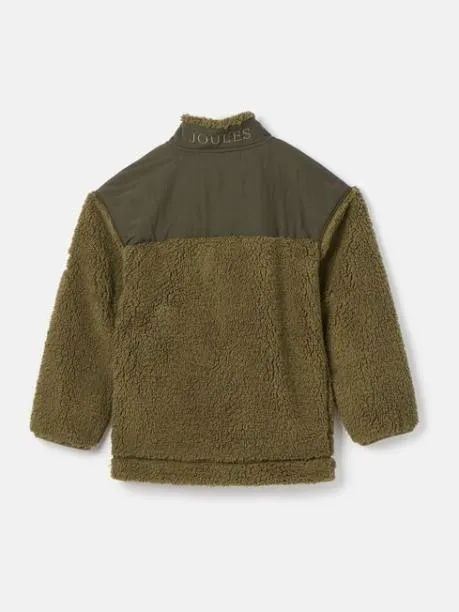 Coats and Jackets Boys Joules Khaki Green Half Zip Borg Fleece