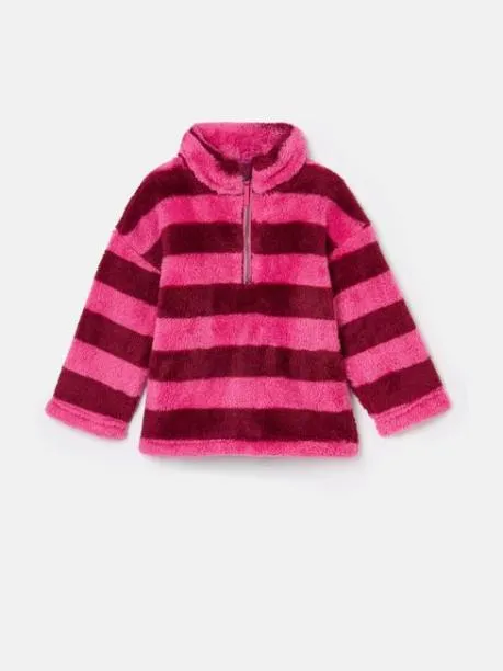 Coats and Jackets Girls Joules Pink Stripe Half Zip Borg Fleece
