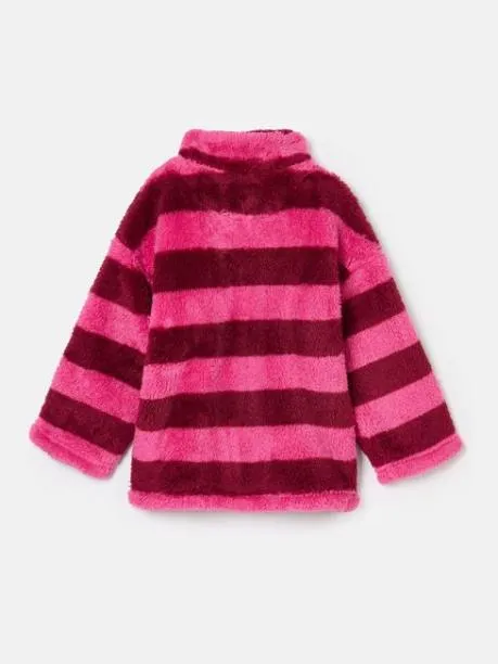 Coats and Jackets Girls Joules Pink Stripe Half Zip Borg Fleece