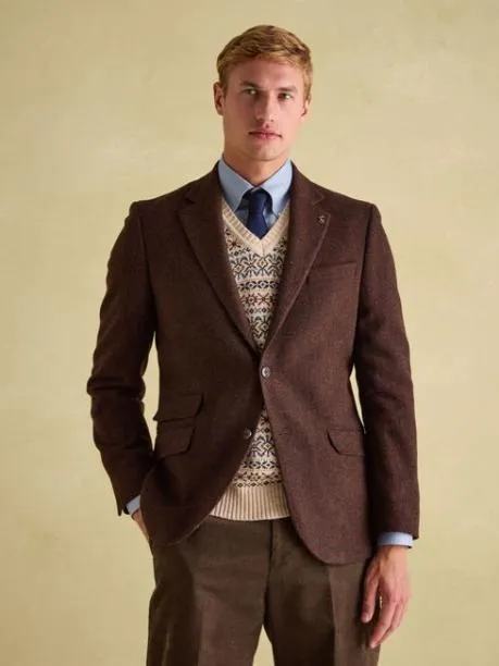 Coats and Jackets Men Joules Rust Brown Slim Fit Herringbone Blazer