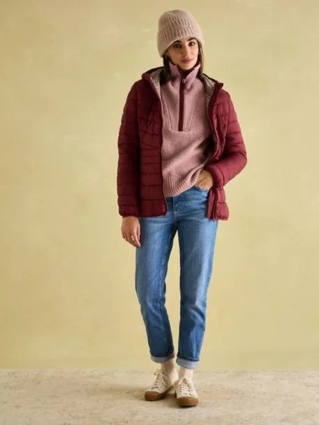 Coats and Jackets Women Joules Dark Red Showerproof Padded Coat With Hood