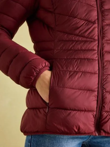 Coats and Jackets Women Joules Dark Red Showerproof Padded Coat With Hood