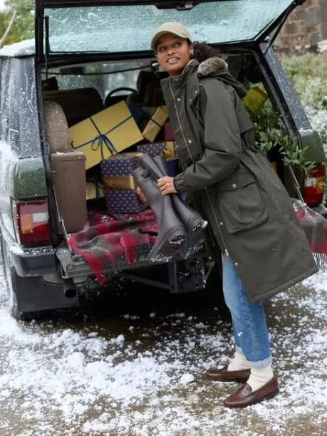 Coats and Jackets Women Joules Khaki Green Waterproof Fleece Lined Raincoat With Faux Fur Hood