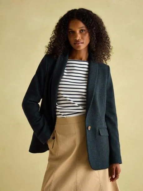 Coats and Jackets Women Joules Navy Blue Tweed Blazer