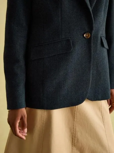 Coats and Jackets Women Joules Navy Blue Tweed Blazer