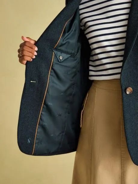 Coats and Jackets Women Joules Navy Blue Tweed Blazer