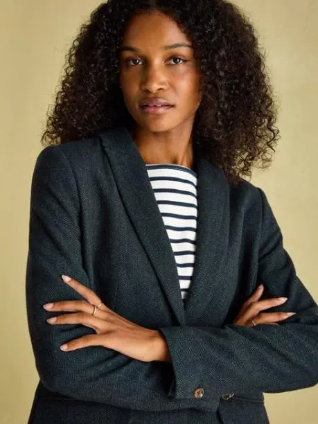 Coats and Jackets Women Joules Navy Blue Tweed Blazer