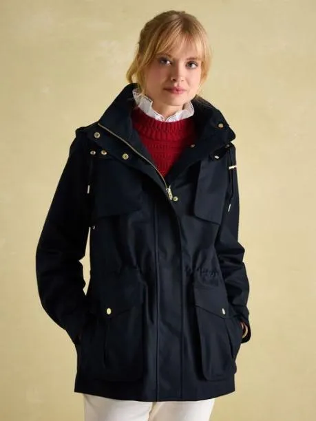 Coats and Jackets Women Joules Navy Waterproof Raincoat With Hood