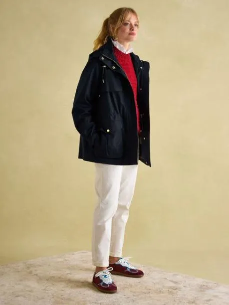Coats and Jackets Women Joules Navy Waterproof Raincoat With Hood