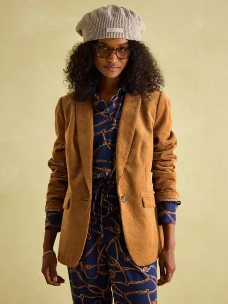 Coats and Jackets Women Joules Tan Brown Corduroy Blazer