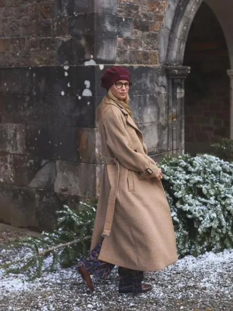 Coats and Jackets Women Joules Tan Brown Longline Wool Blend Coat With Belt