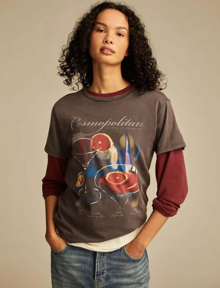 Cosmopolitain Boyfriend Tee Jet Black Women Lucky Brand Graphic Tees