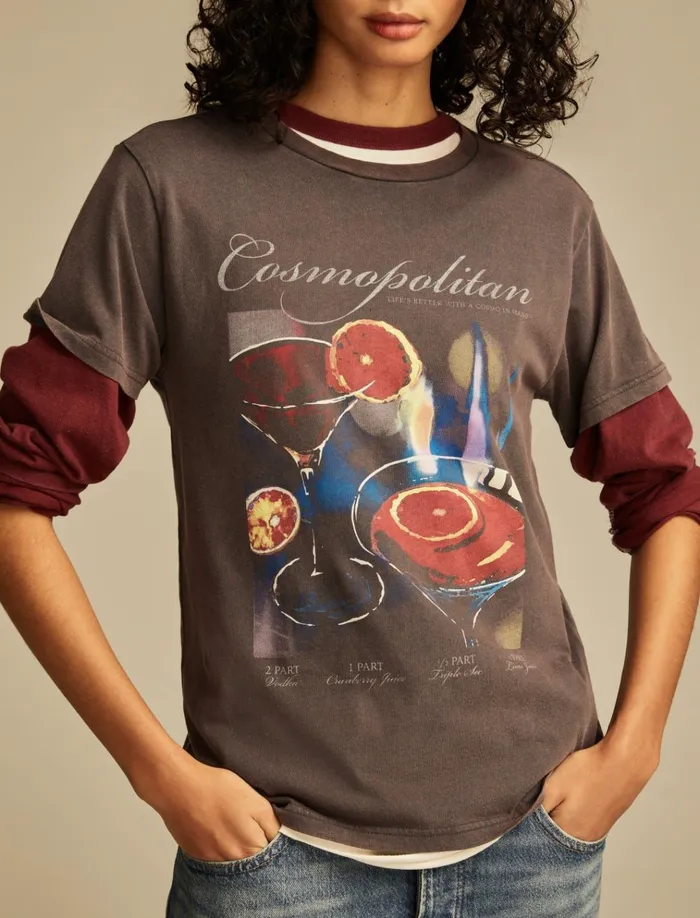 Cosmopolitain Boyfriend Tee Jet Black Women Lucky Brand Graphic Tees