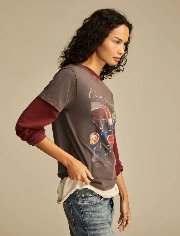 Cosmopolitain Boyfriend Tee Jet Black Women Lucky Brand Graphic Tees
