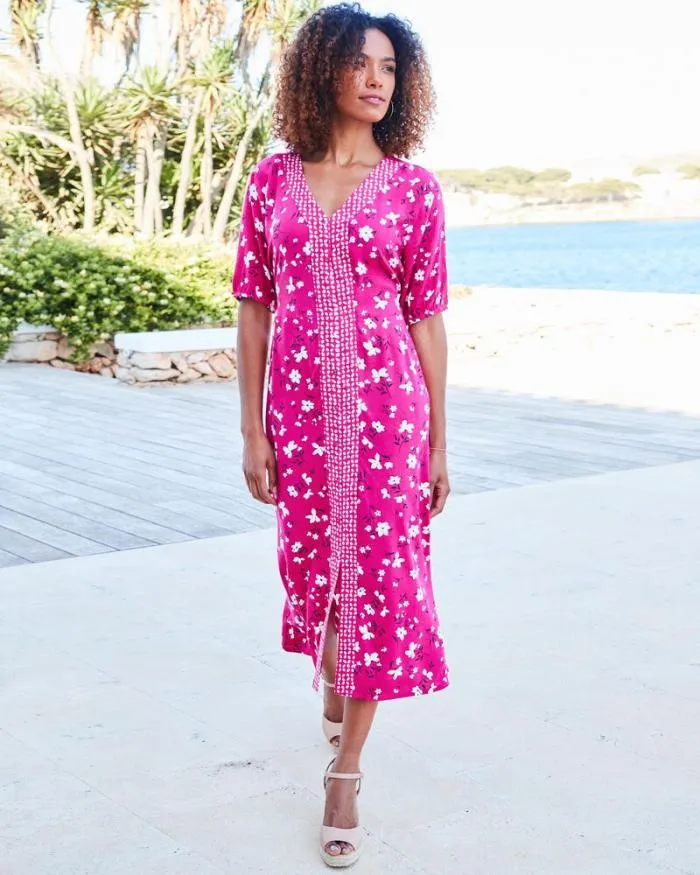 Cotton Traders Dresses Fleur Floral Print VNeck Midi Dress 8211 Women
