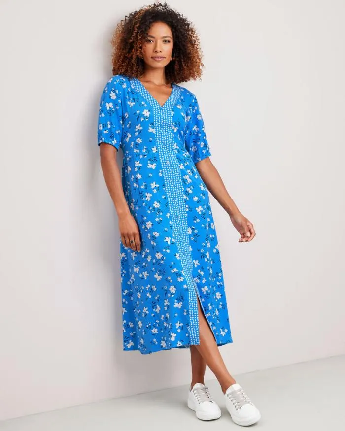 Cotton Traders Dresses Fleur Floral Print VNeck Midi Dress 8211 Women