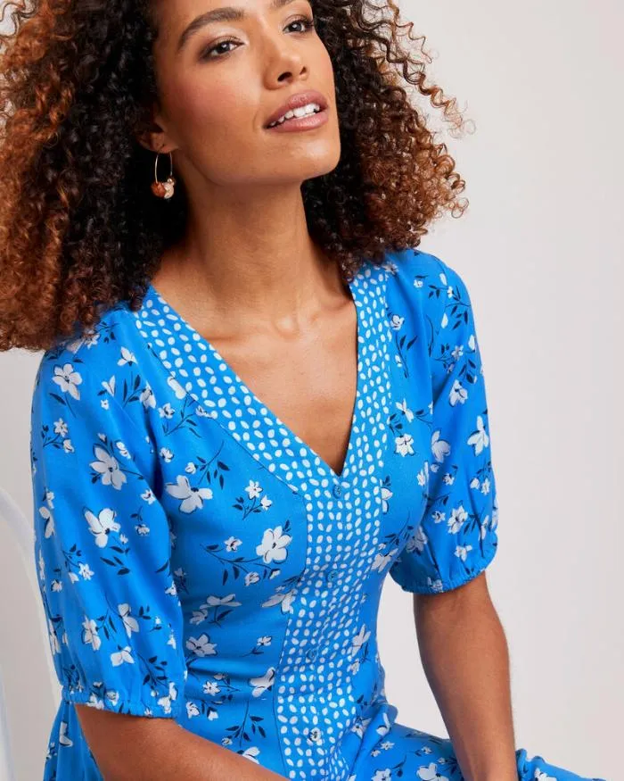 Cotton Traders Dresses Fleur Floral Print VNeck Midi Dress 8211 Women