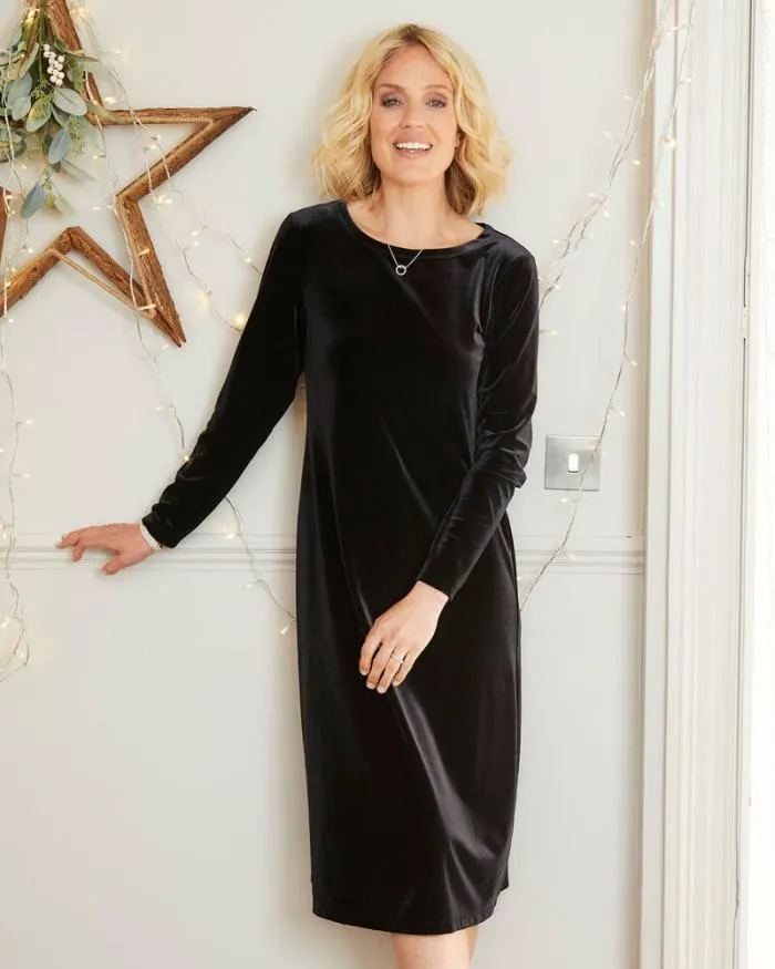Cotton Traders Dresses Now And Forever Velour Midi Dress 8211 Oxford Blue 8211 Women
