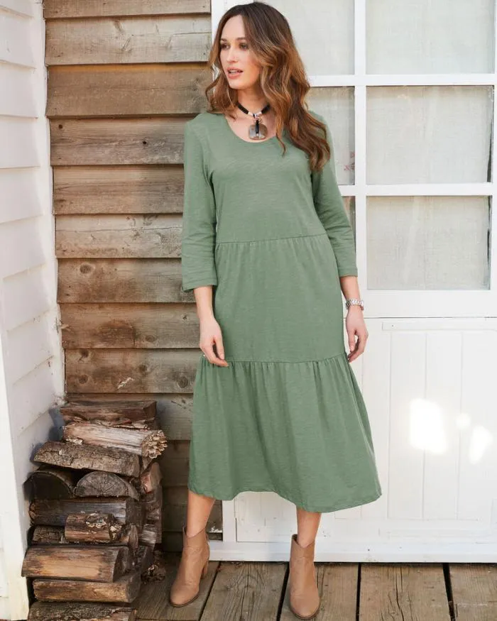 Cotton Traders Dresses OnTrend Jersey Tiered Maxi Dress 8211 Pale Green 8211 Women