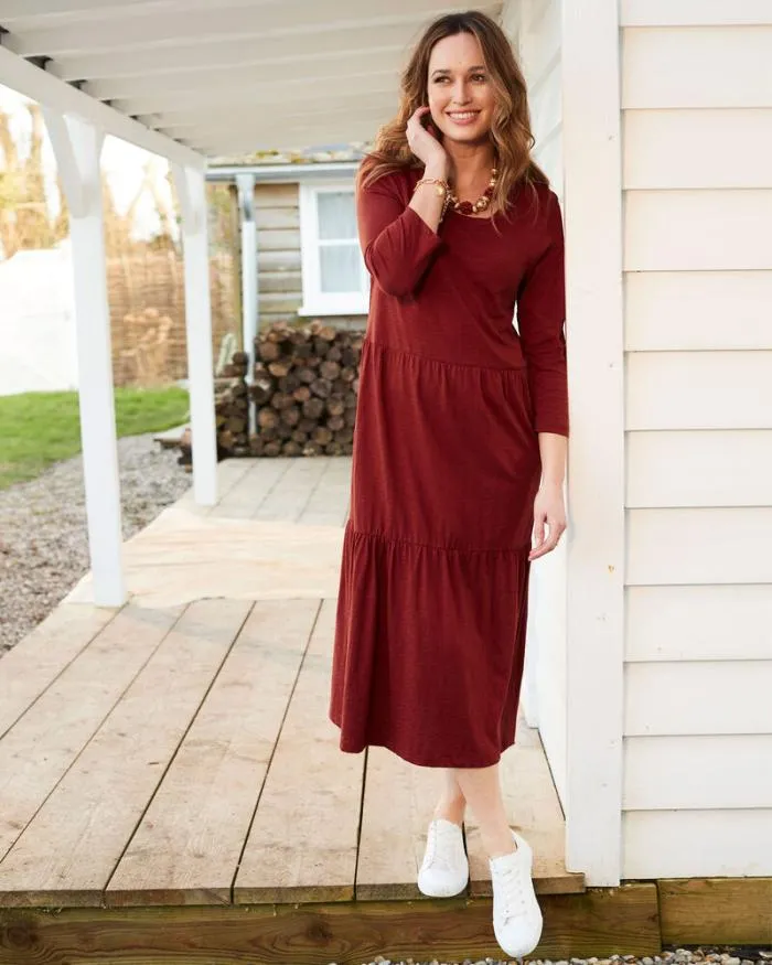 Cotton Traders Dresses OnTrend Jersey Tiered Maxi Dress 8211 Pale Green 8211 Women