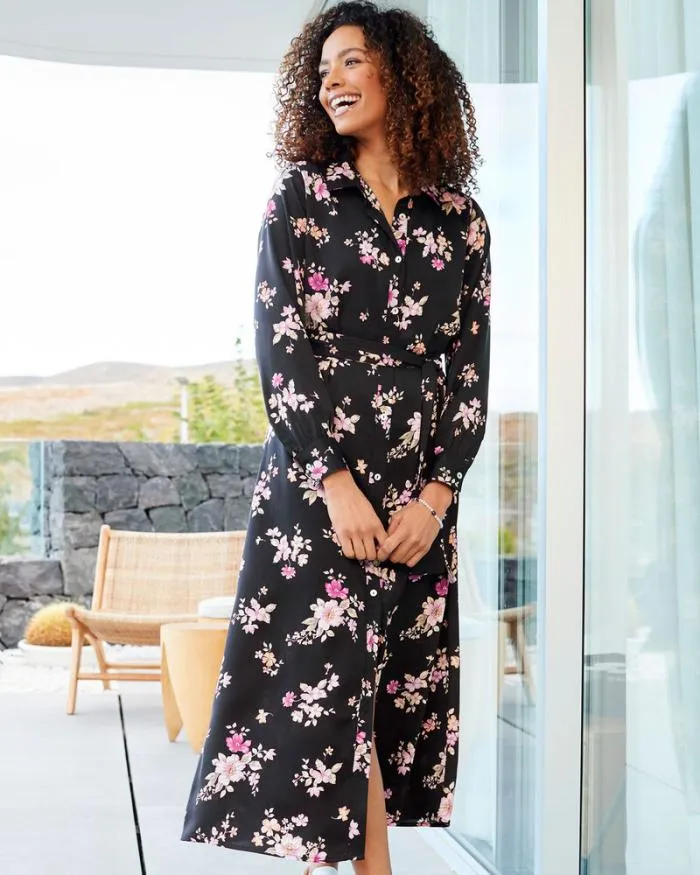 Cotton Traders Dresses Satin Print Maxi Shirt Dress 8211 Women
