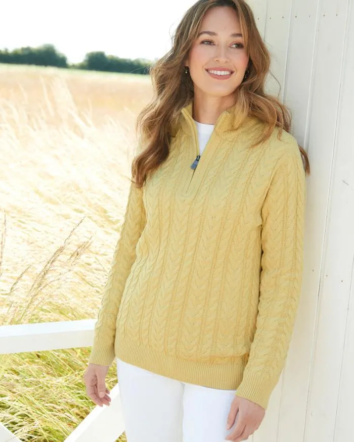 Cotton Traders Knitwear Cotton Cable Knit Half Zip Jumper 8211 WomenMenUnisex