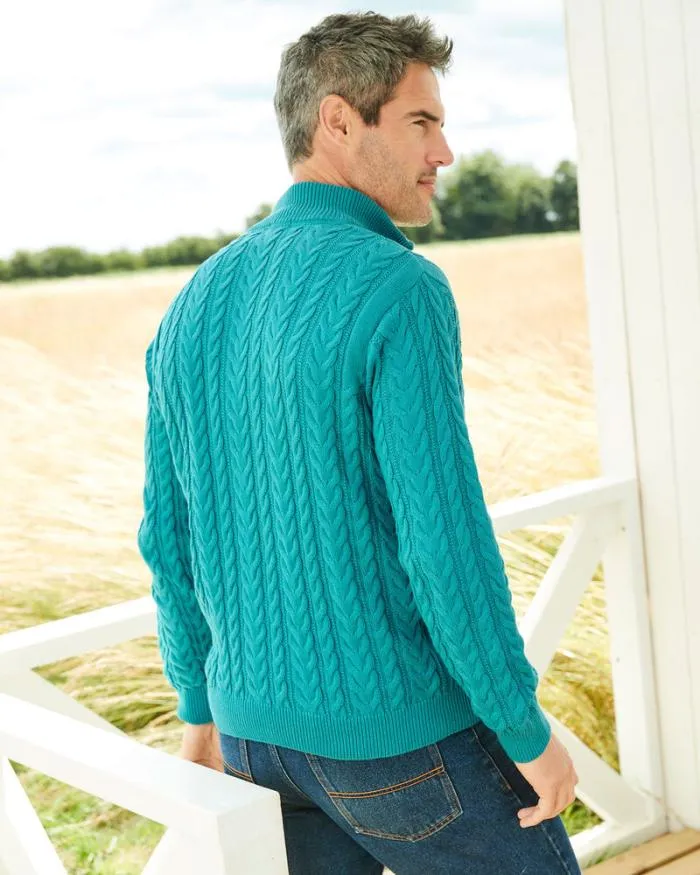 Cotton Traders Knitwear Cotton Cable Knit Half Zip Jumper 8211 WomenMenUnisex