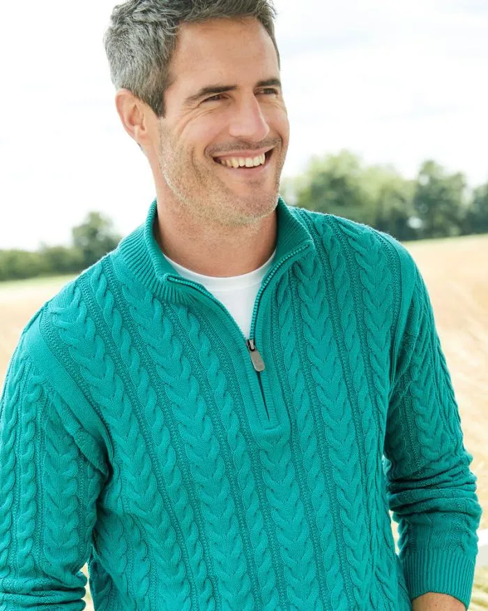 Cotton Traders Knitwear Cotton Cable Knit Half Zip Jumper 8211 WomenMenUnisex