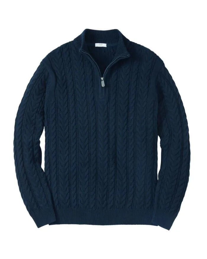Cotton Traders Knitwear Cotton Cable Knit Half Zip Jumper 8211 WomenMenUnisex