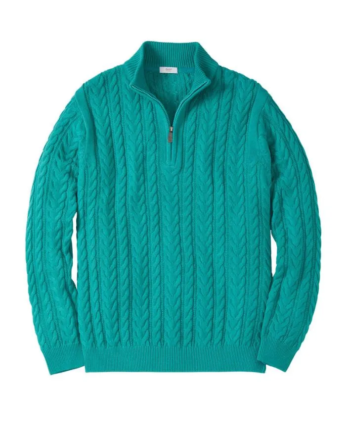 Cotton Traders Knitwear Cotton Cable Knit Half Zip Jumper 8211 WomenMenUnisex