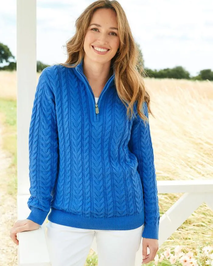 Cotton Traders Knitwear Cotton Cable Knit Half Zip Jumper 8211 WomenMenUnisex