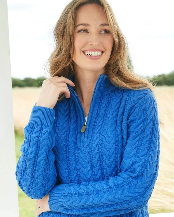 Cotton Traders Knitwear Cotton Cable Knit Half Zip Jumper 8211 WomenMenUnisex