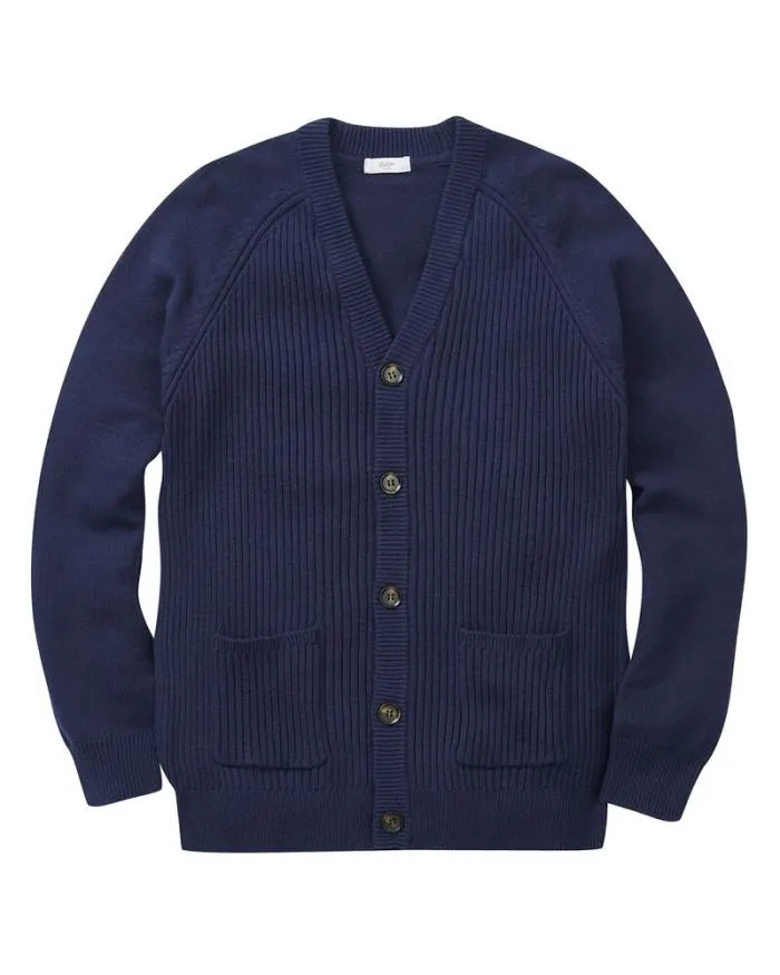 Cotton Traders Knitwear Cotton Rib Front ButtonThrough Cardigan 8211 WomenMenUnisex