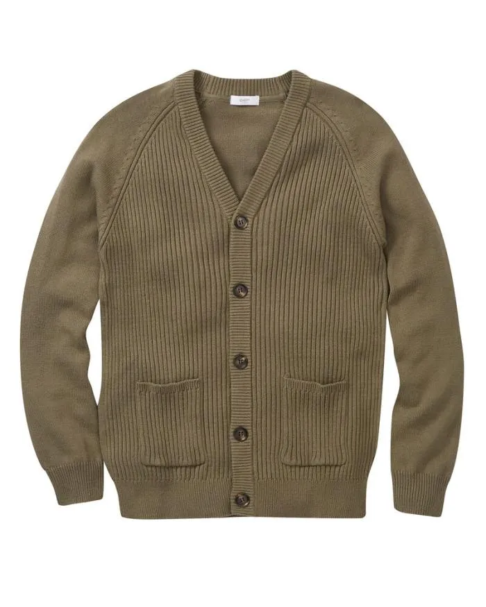 Cotton Traders Knitwear Cotton Rib Front ButtonThrough Cardigan 8211 WomenMenUnisex