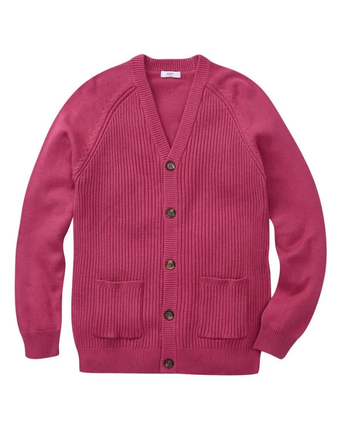 Cotton Traders Knitwear Cotton Rib Front ButtonThrough Cardigan 8211 WomenMenUnisex