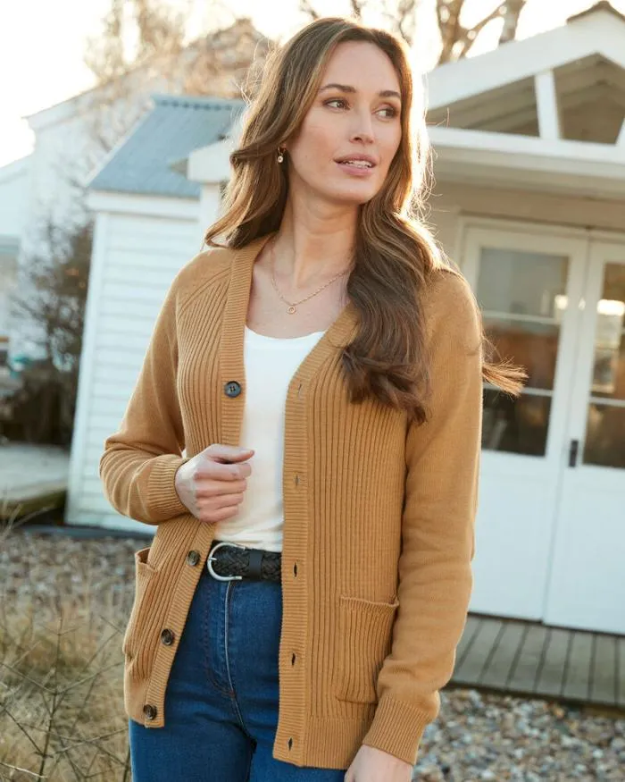 Cotton Traders Knitwear Cotton Rib Front ButtonThrough Cardigan 8211 WomenMenUnisex