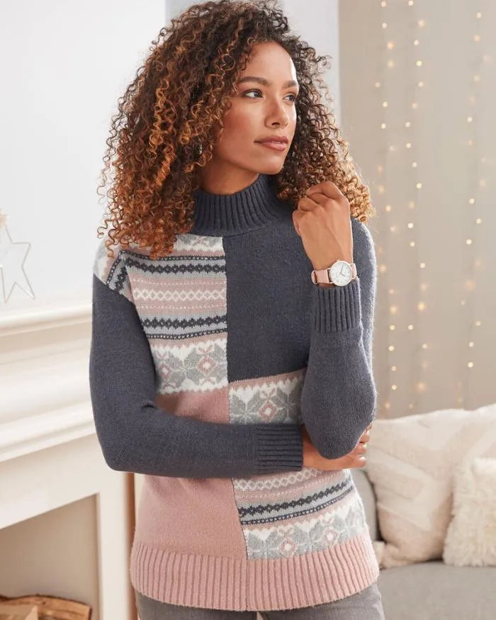 Cotton Traders Knitwear Fair Isle Colour Block Jumper 8211 Women