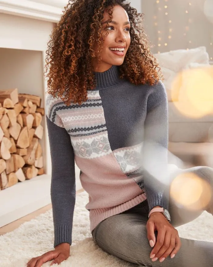 Cotton Traders Knitwear Fair Isle Colour Block Jumper 8211 Women