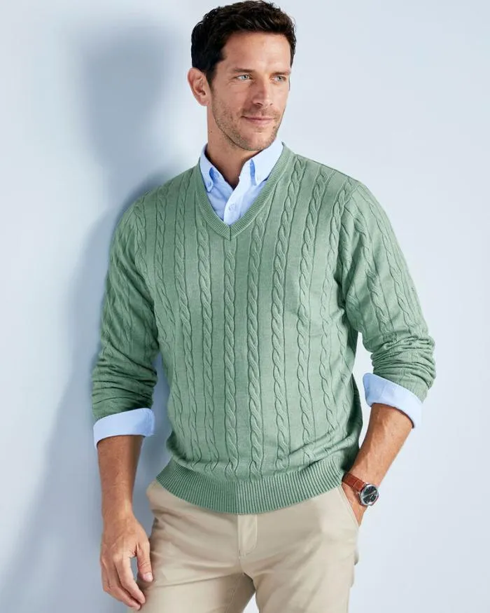 Cotton Traders Knitwear Luxury Soft Touch Cable Jumper 8211 Men