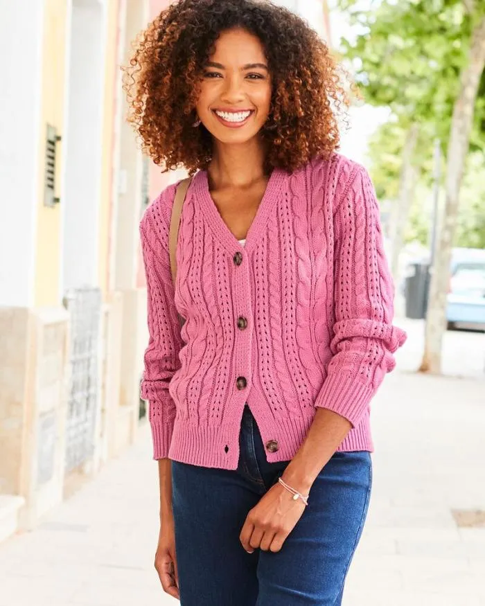 Cotton Traders Knitwear OnPoint Pointelle Cardigan 8211 Women