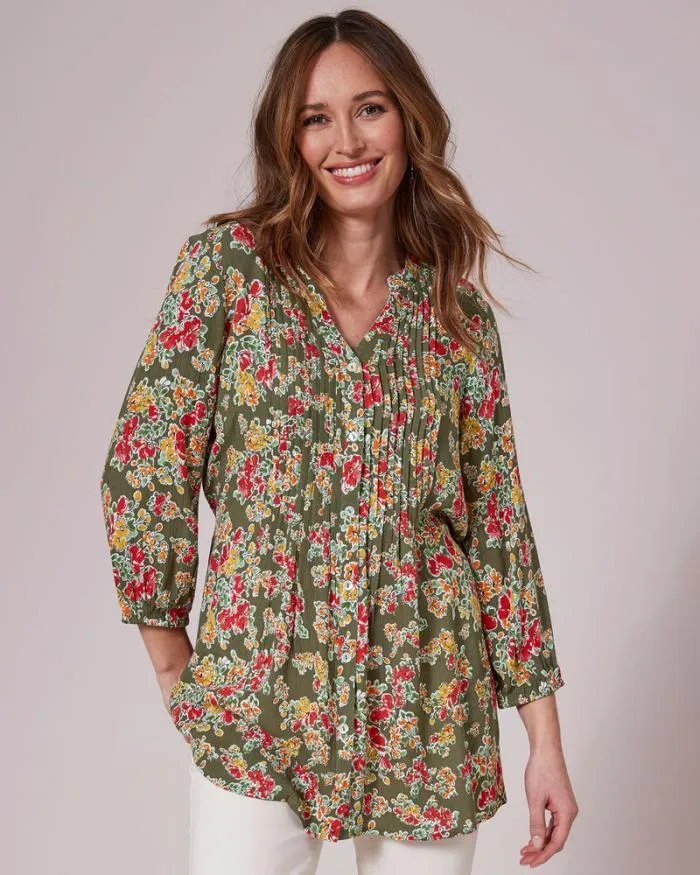 Cotton Traders Shirts and Blouses Crinkle Sleeve Print Tunic 8211 Women