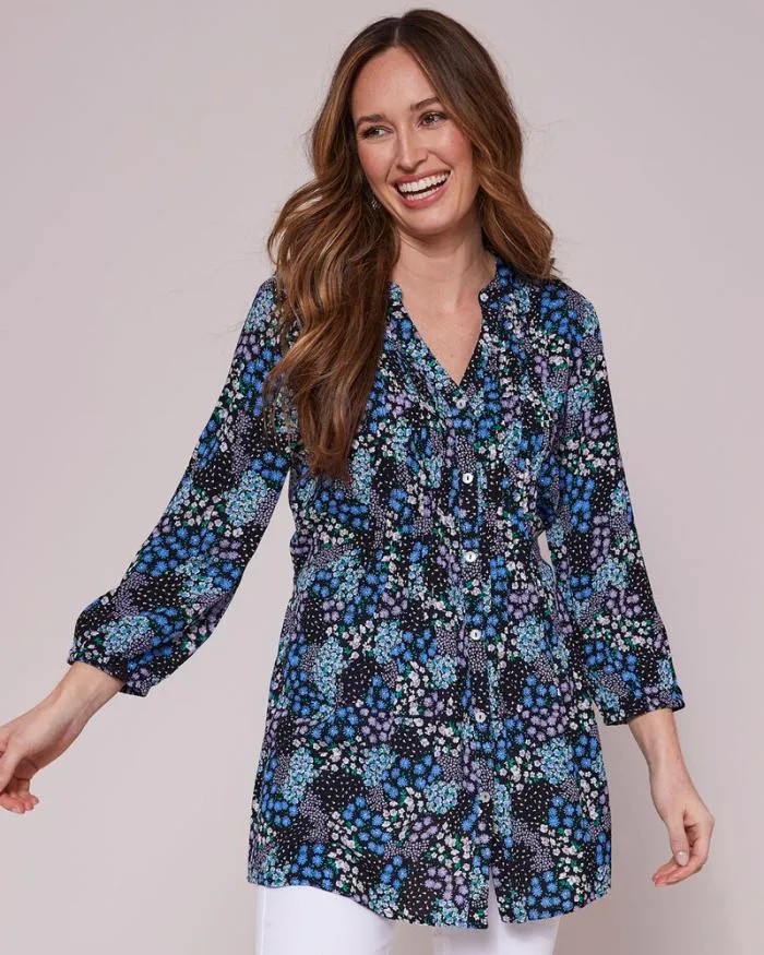 Cotton Traders Shirts and Blouses Crinkle Sleeve Print Tunic 8211 Women